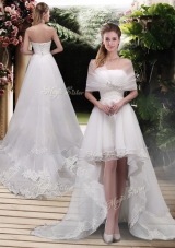 Classical High Low A Line Wedding Dresses with Appliques