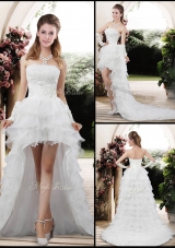 Fashionable 2016 Strapless High Low Appliques Wedding Dresses