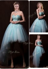 Low Price Appliques Light Blue Wedding Dresses with Asymmetrical
