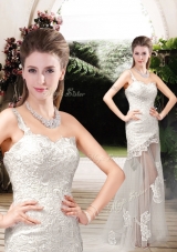 Perfect Column One Shoulder Wedding Dresses with Lace