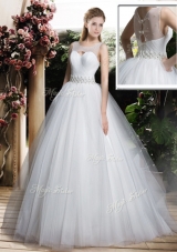 Simple A Line Scoop Wedding Dresses with Beading and Belt