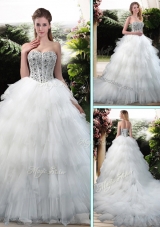 Latest Beading and Ruffles Wedding Dresses with Court Train