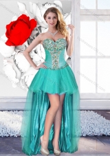 2016 Exclusive Beaded Turquoise Prom Gowns with High Low
