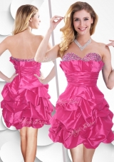 2016 Fashionable Hot Pink Taffeta Junior Prom Dresses with Beading and Bubles