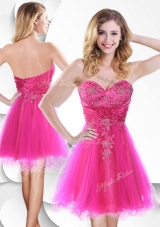 2016 Lovely Short Hot Pink Dama Dresses  with Beading and Hand Made Flowers