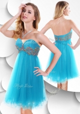 2016 Sweet Short Baby Blue Dama Dresses with Beading