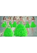 Really Puffy Spring Green Sweet 16 Dress and Sequined Short  Dama Dresses and Beaded and Ruffled Mini Quinceanera Dress