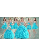 Visible Boning Aqua Blue Quinceanera Dress and Sequined Short  Dama Dresses Beaded and Ruffled Mini Quinceanera Dress