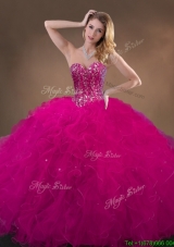 2016 Cheap Fuchsia Quinceanera Gowns with Beading and Ruffles