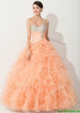 2016 Discount Orange Quinceanera Gown with Beading and Ruffles
