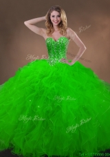 2016 Discount Spring Green Quinceanera Gowns with Beading and Ruffles