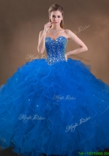 2016 Fashionable Big Puffy Beaded and Ruffled Sweet 16 Dress in Blue