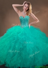 Most Popular Beaded and Ruffles Quinceanera Gowns in Turquoise