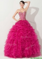 Most Popular Hot Pink Quinceanera Gown with Beading and Ruffles