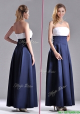 2016 Elegant Strapless Ankle Length Dama  Dress in Navy Blue and White