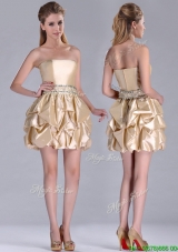 2016 Beautiful Strapless Beaded and Bubble Short Dama Dress in Champagne