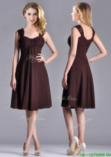 Best Selling Empire Ruched Brown Christmas Party Dress with Wide Straps