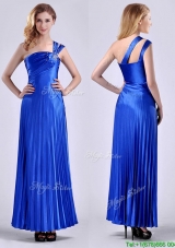 Discount Royal Blue Ankle Length Prom Dress with Beading and Pleats
