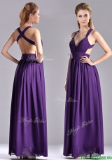 Sexy Purple Criss Cross Christmas Party Dress with Ruched Decorated Bust