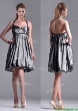 2016 New Style Halter Top Taffeta Silver Dama Dress with Backless