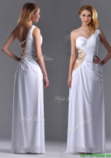 Beautiful Cut Out Waist One Shoulder White Christmas Party Dress with Beading