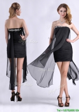 Best Selling Asymmetrical Column  Christmas Party Dress with Beaded Top and Ruching