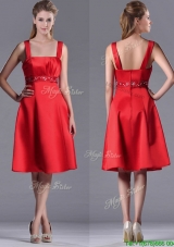 Best Selling Square Beaded Decorated Waist Christmas Party  Dress in Knee Length