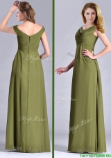 Discount Empire V Neck Chiffon Olive Green Mothe Dress with Ruching
