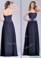 Exquisite Empire Satin Beaded Long Mother Dress in Navy Blue