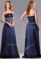 Fashionable Column Strapless Taffeta Long Mother Dress in Navy Blue