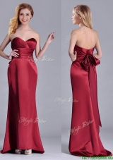 Fashionable Column Sweetheart Wine Red Prom Dress with Brush Train