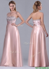 Fashionable Strapless Peach Long Christmas Party Dress with Beaded Bodice