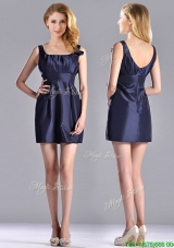 Hot Sale Square Handcrafted Flower Short Christmas Party Dress in Navy Blue