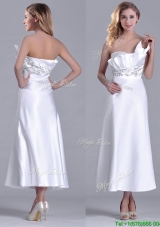 Latest Asymmetrical Side Zipper White Prom Dress in Tea Length