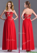 Luxurious Applique with Sequins Red Christmas Party Dress in Ankle Length
