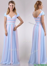 New Deep V Neckline Chiffon Dama Dress in Baby Pink and Light Blue