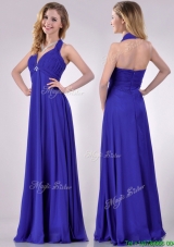 New Style Halter Top Zipper Up Long Christmas Party Dress in Blue