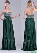 Popular Brush Train Beaded Bust and Pleated Christmas Party Dress in Hunter Green