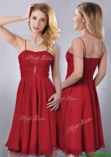 Cheap Spaghetti Straps Knee Length Chiffon Bridesmaid Dress in Red