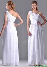 Elegant Empire Hand Crafted Side Zipper White Dama Dress with One Shoulder