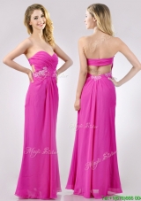Fashionable Sweetheart Backless Beaded and Ruched Prom Dress in Hot Pink