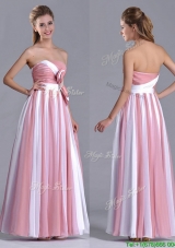 Hot Sale Bowknot Strapless White and Pink Bridesmaid Dress with Side Zipper