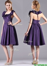 Popular Halter Top Backless Short Bridesmaid Dress in Dark Purple