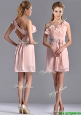Cheap Beaded and Ruffled Pink Dama Dress with Criss Cross