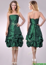 Cheap Taffeta Strapless Bubble Dama Dress in Dark Green