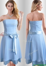 Cheap Bowknot Chiffon Short Dama Dress in Light Blue