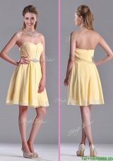 Modest Empire Chiffon Yellow Short Dama Dress with Beading