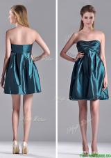 New Arrivals Strapless Ruched Taffeta Short Dama Dress in Teal