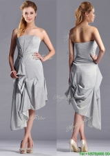 Discount Side Zipper Strapless Silver Mother Dress in Asymmetrical