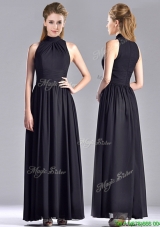 Elegant Empire Ankle Length Chiffon Black Mother Dress with High Neck